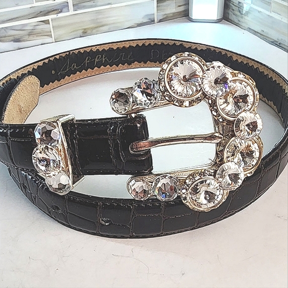 Vintage Silver and Diamond Accent Leather Belt - Picture 4 of 5